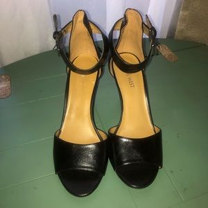 Nine West Black Wedge Heels with Ankle Strap - Size 8.5